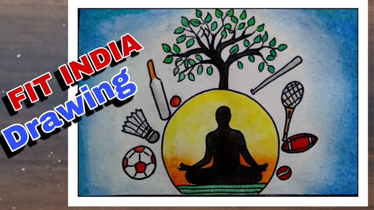 Freedom from Sedentary lifestyle Drawing / Fit India poster / Fit India Drawing