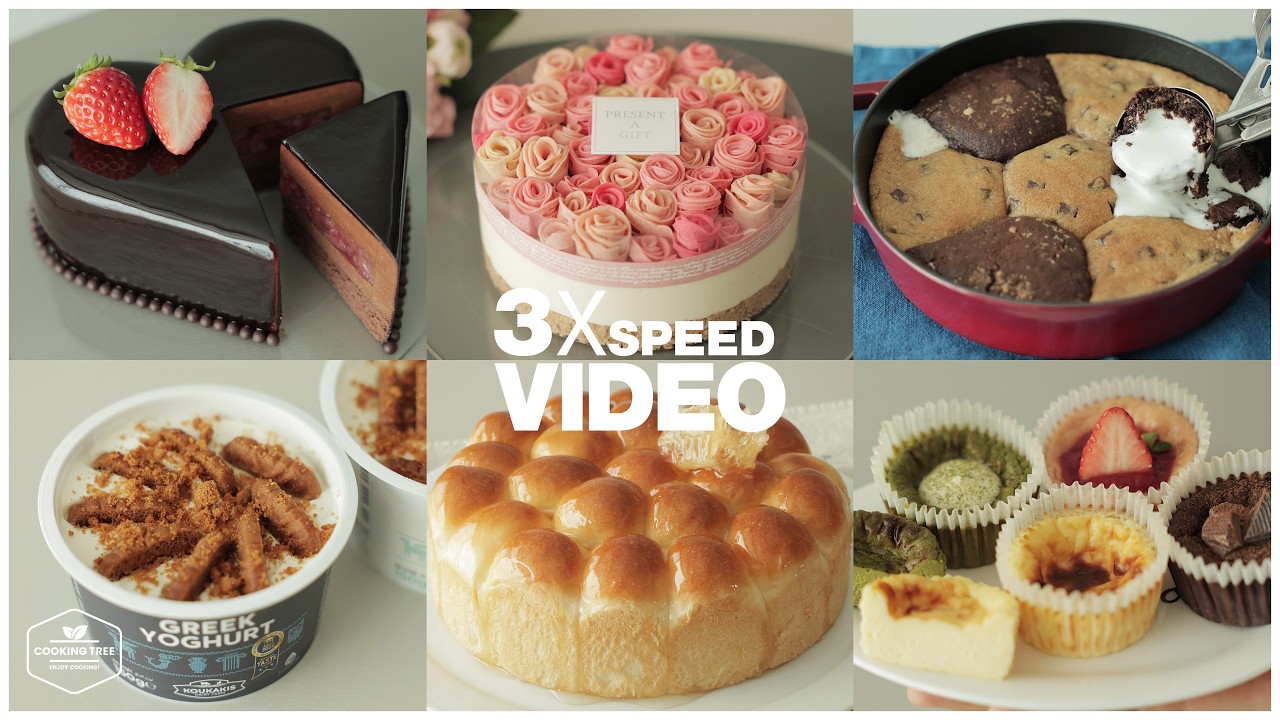 (145) 3x Speed 케이크 디저트 베이킹 영상 | Cake Dessert Baking Video | 초콜릿 케이크, 크레이프 케이크, 초콜릿칩 쿠키, 바스크 치즈케이크