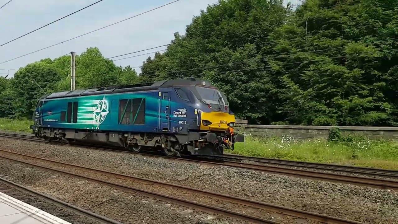 A Direct Rail Services Class 68 diesel electric locomotive at Lancaster (June 2018)