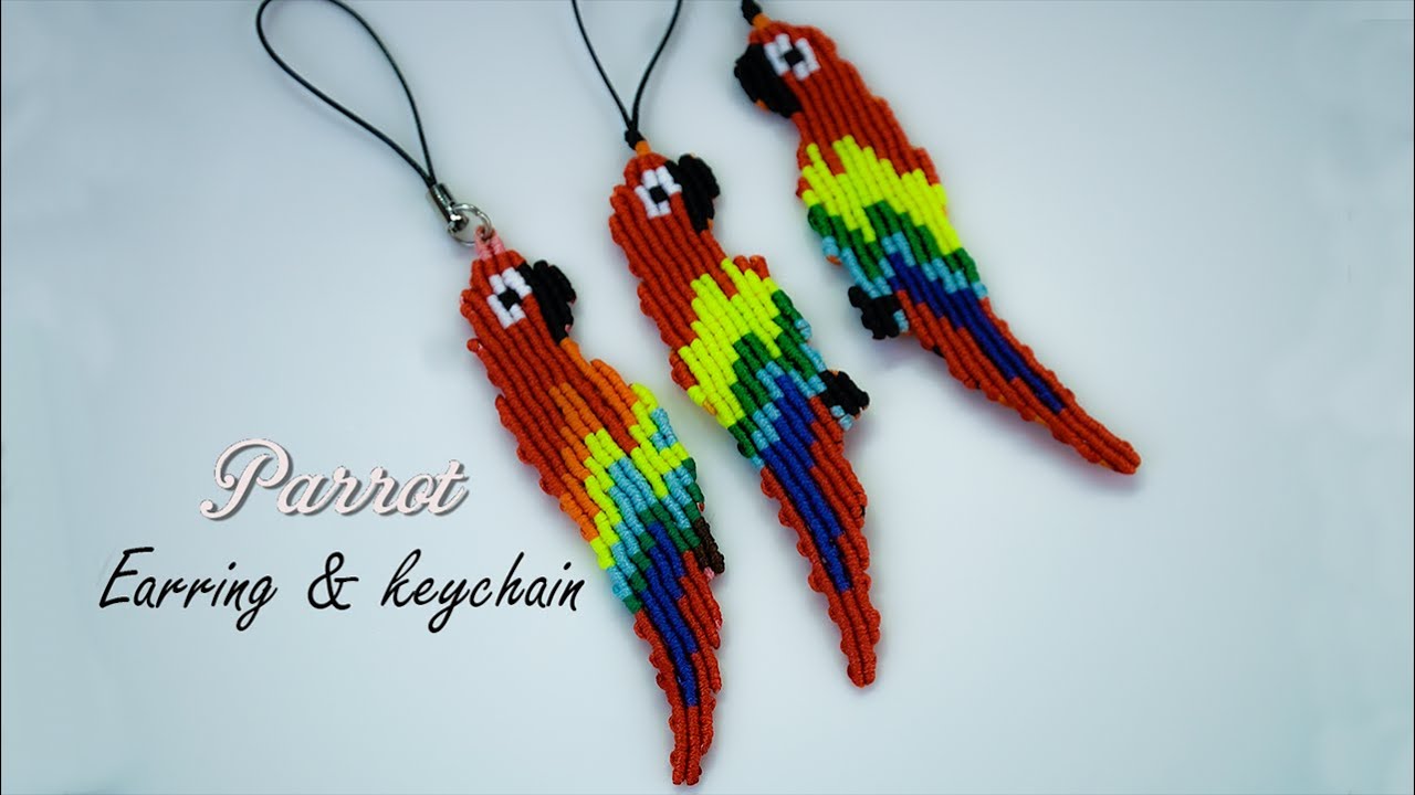 Macrame keychain tutorial: How to make Macrame Parrot keychian tutorial | Parrot macrame earrings