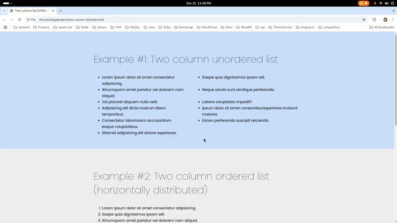 How to create two column list using CSS Grid?