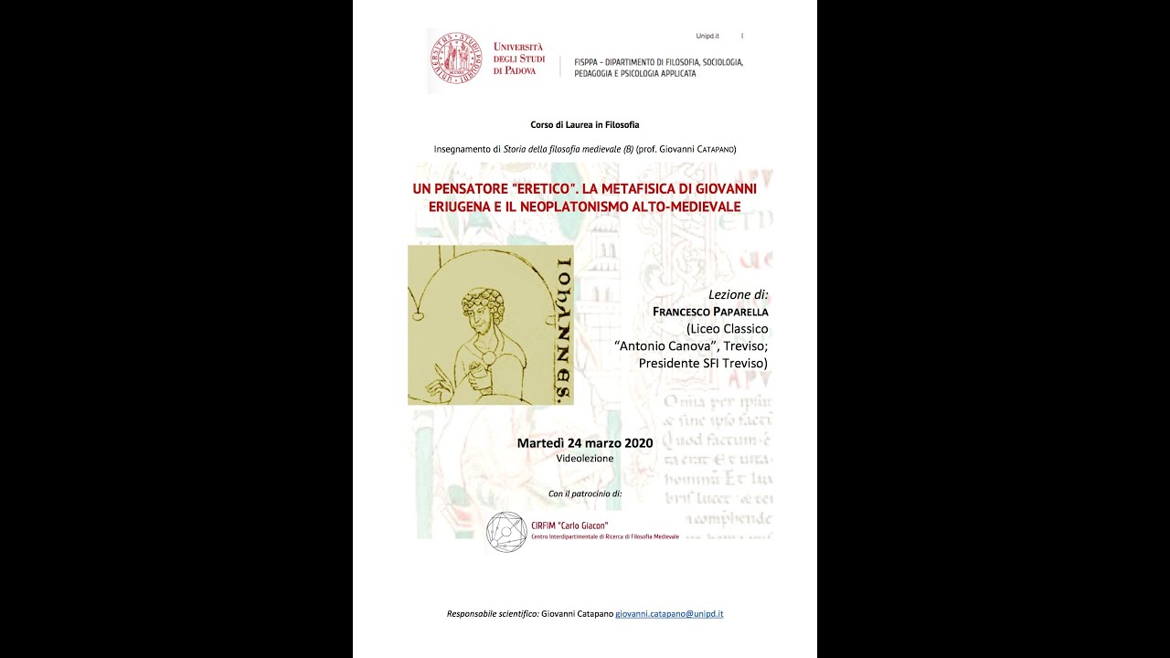 Eriugena, un pensatore eretico. Lezione del prof. Francesco Paparella (parte 1)