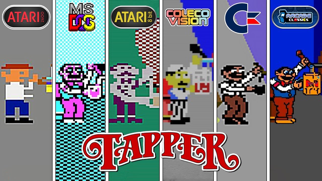 Tapper (1983) Atari 2600 vs DOS vs Atari 8 Bit vs ColecoVision vs C64 vs Arcade