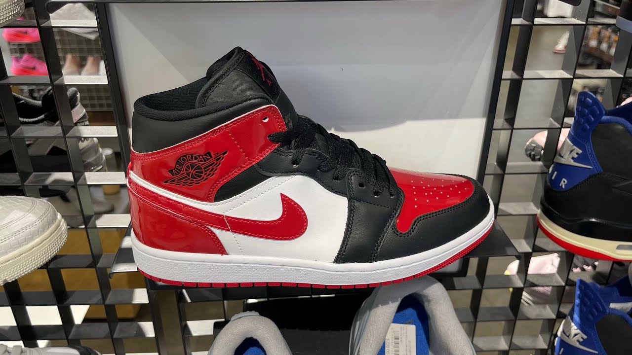 Air Jordan 1 Mid “Patent Bred Toe” - Style Code: HV4091-006