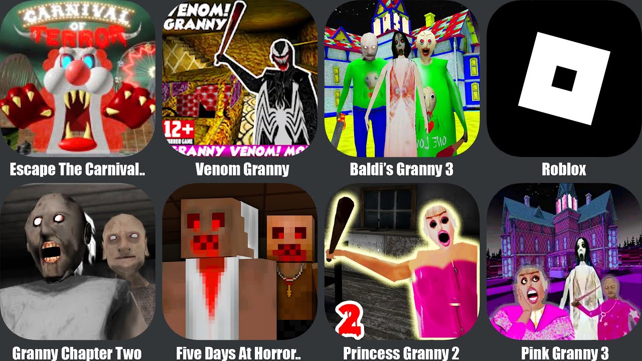 Venom Granny,Baldi's Granny Chapter 3 mod,Roblox,Escape The Carnival of Terror,Pink Granny 3