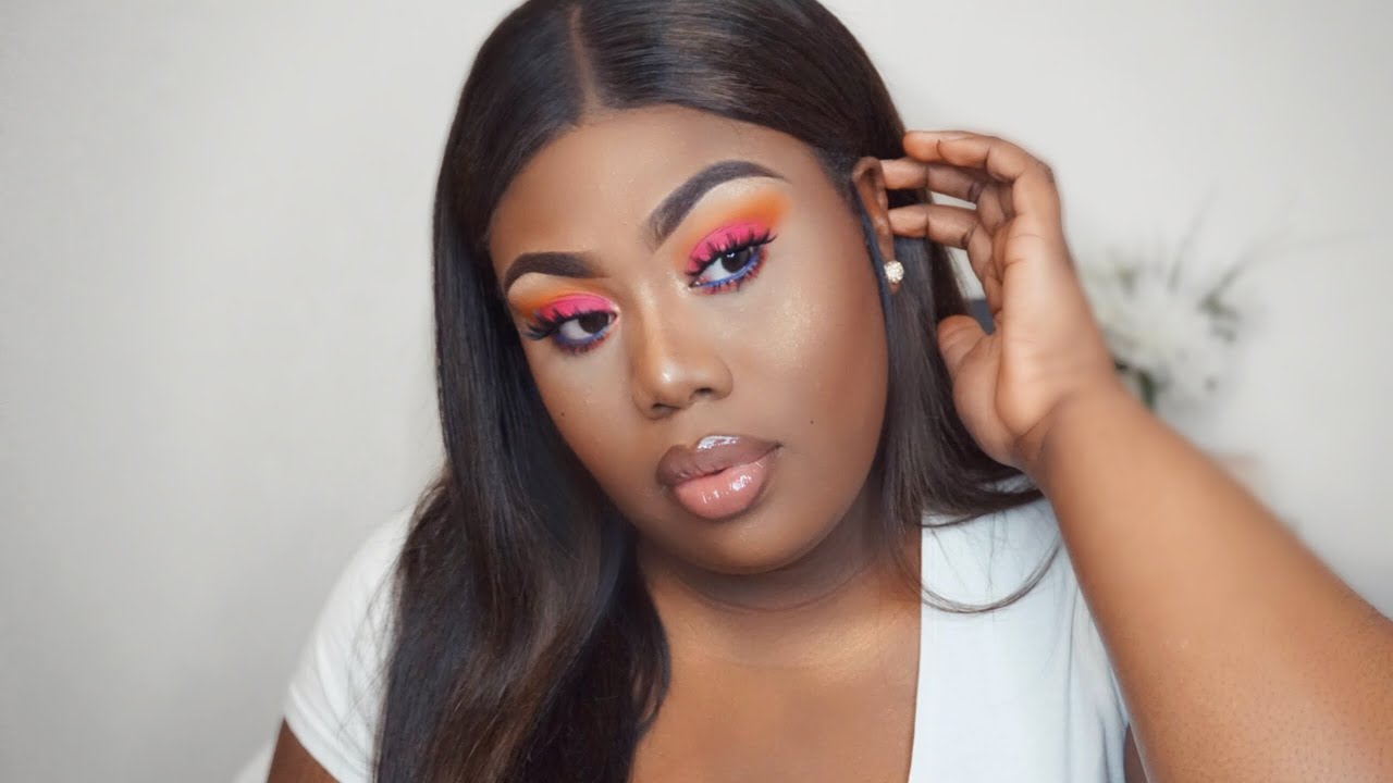 PINK & ORANGE DIFFUSED SMOKEY EYE TREND | FULL COVERAGE DARK SKIN MAKEUP TUTORIAL