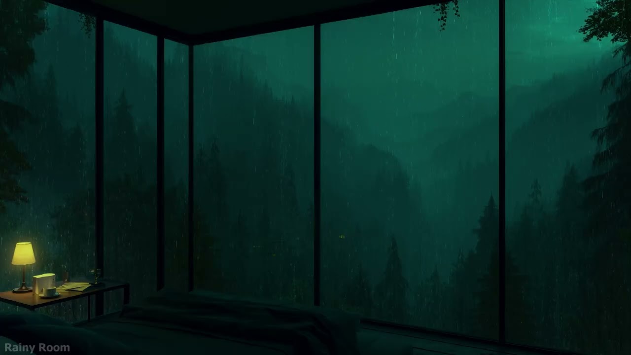 Fall Asleep Fast with Night Rain 🌧️ Soft Distant Thunder | Dark Bedroom Ambience for Stress Relief