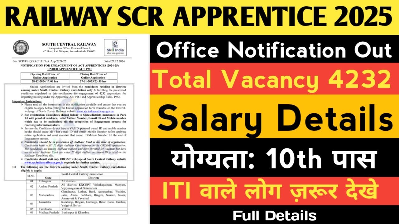 South Central Railway Apprentice 2024-25 | Railway SCR Apprentice 2025