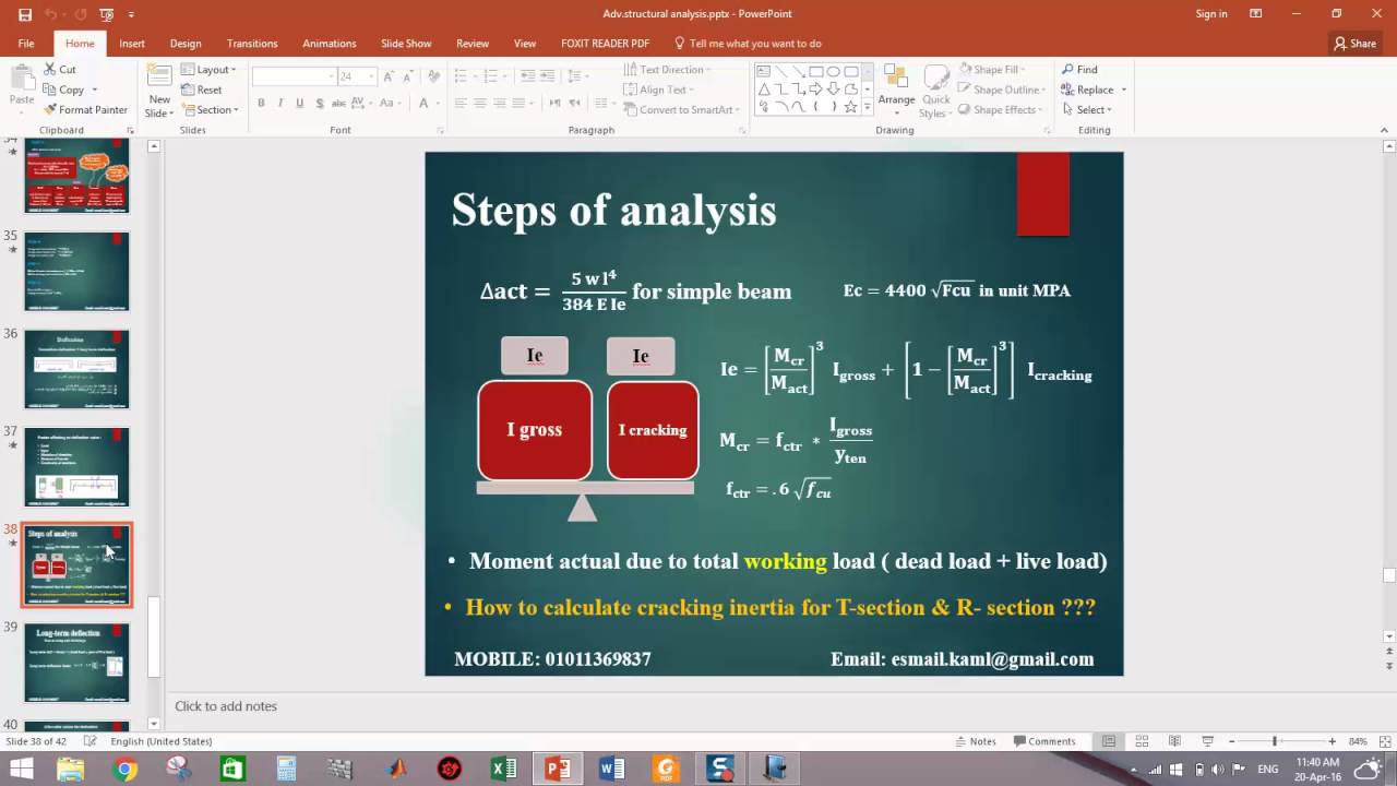 Deflection ( cracking & long-term ) analysis , manual and using SAFE , Eng Ismael K.ismael