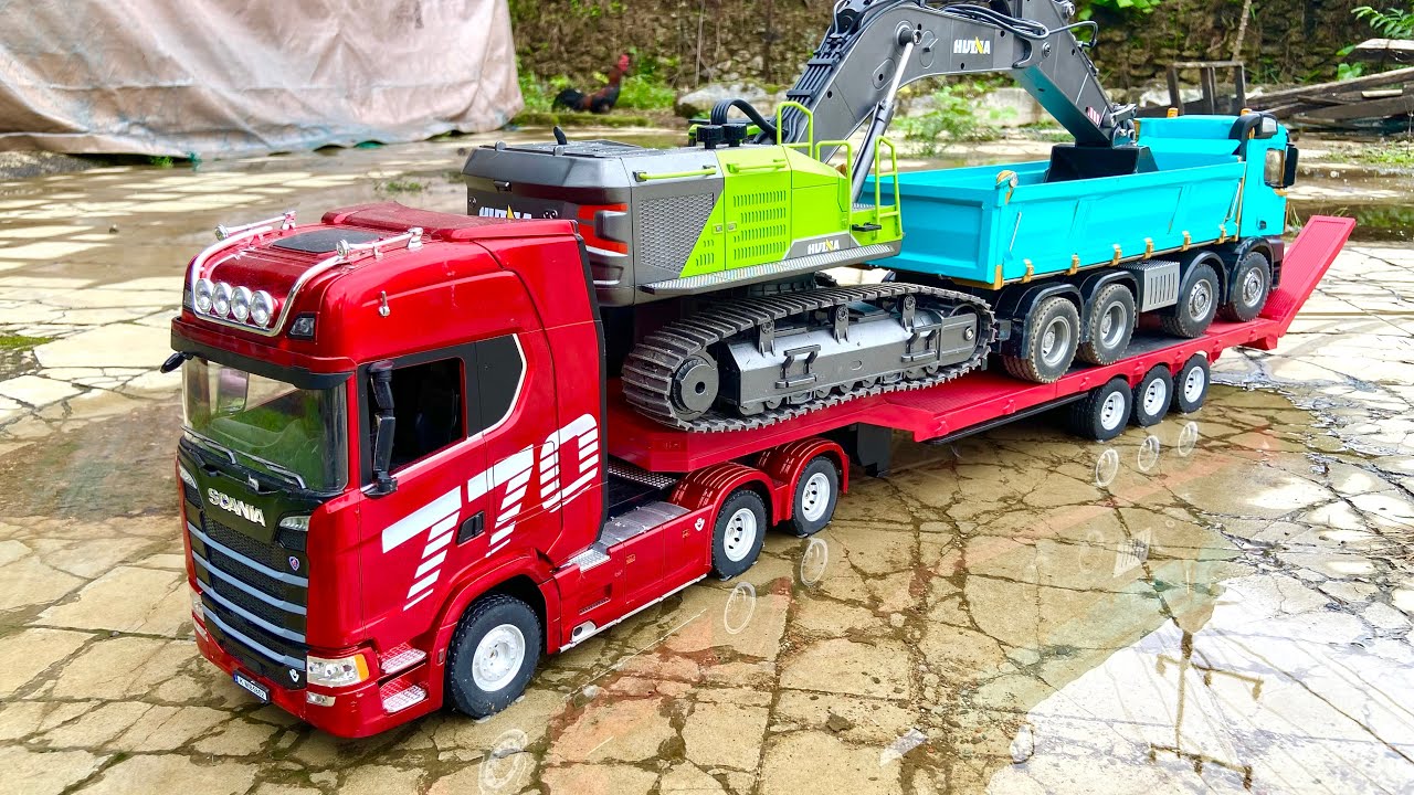 День 31. Грузовик Scania RC с полной загрузкой Huina 1501, доставка экскаватора Huina 1593,самосвала