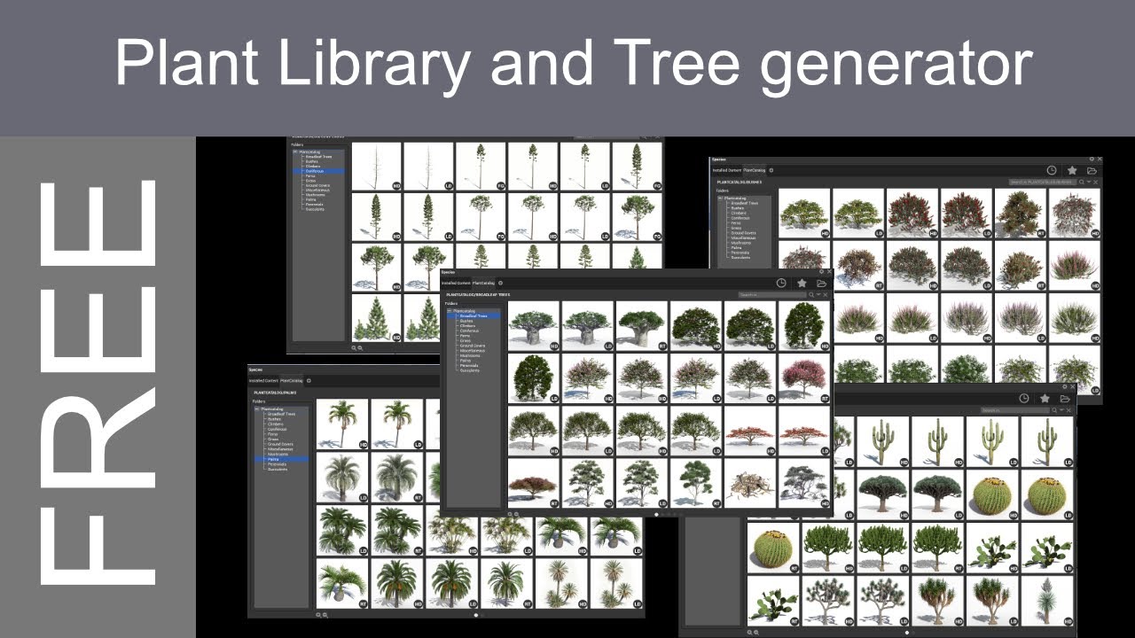 Free Plant Library and Free Tree Generator for all 3D Programs Unreal, Blender, Unity, Maya, 3dsMax
