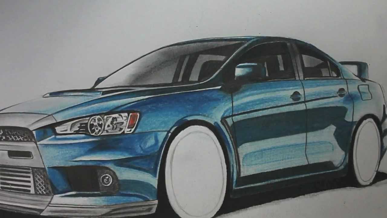 Car Sketch / Drawing Mitsubishi Evo Drawing step by step - (autozeichner.com)