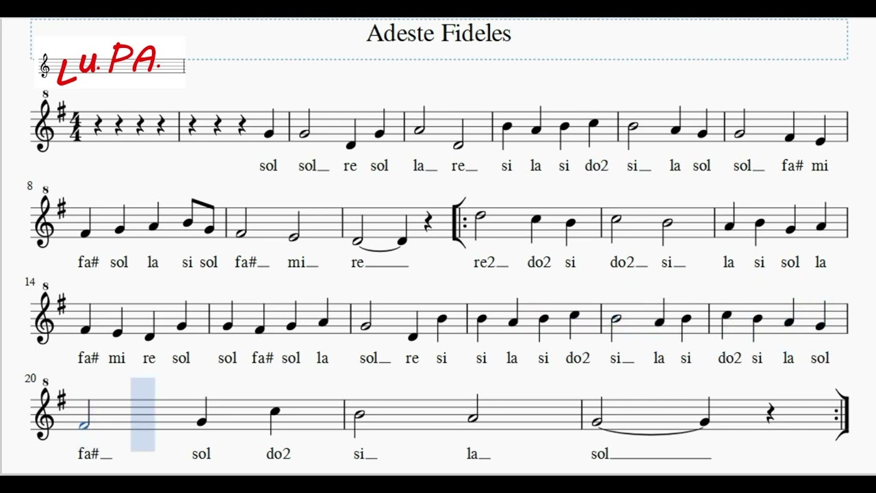 Adeste Fideles  (Techno) - Flauto dolce - Note - Spartito - Karaoke - Instrumental - Canto
