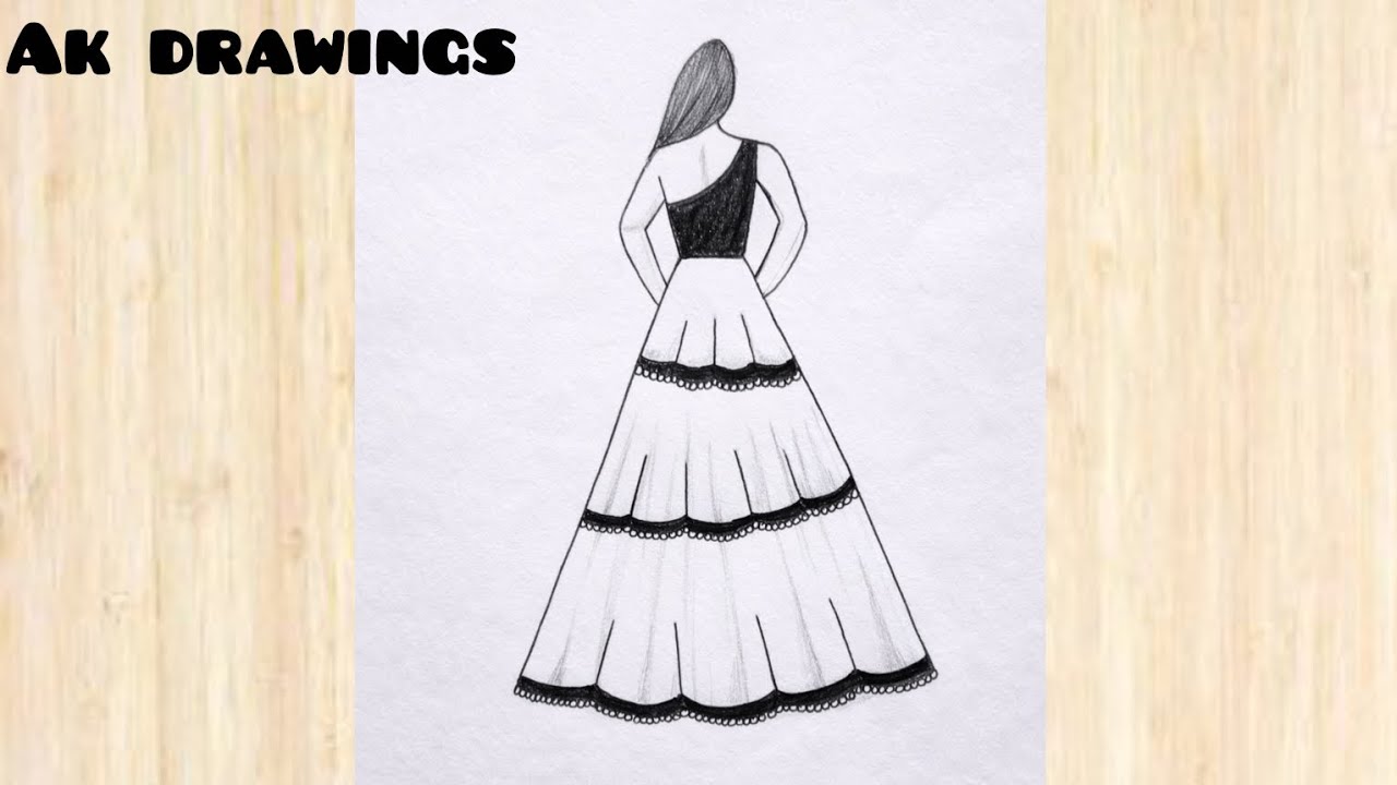 Beautiful Back Side Lehenga Design Drawing for Beginners | How to Draw a Girl in Lehenga 