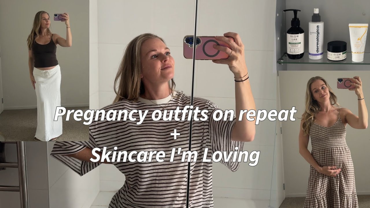 Casual pregnancy outfits and skincare on repeat!