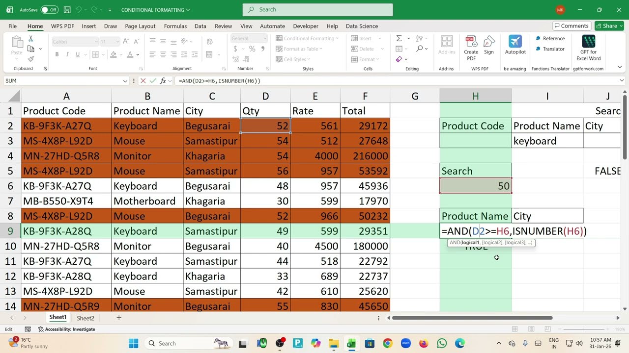 Advanced Conditional Formatting in Excel | AND + ISNUMBER with Cell Reference
