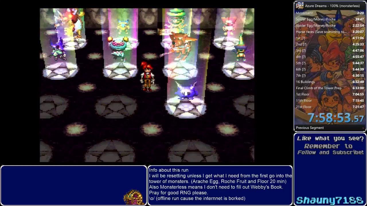 Azure Dreams 100% (Monsterless) in 7:58:53.57
