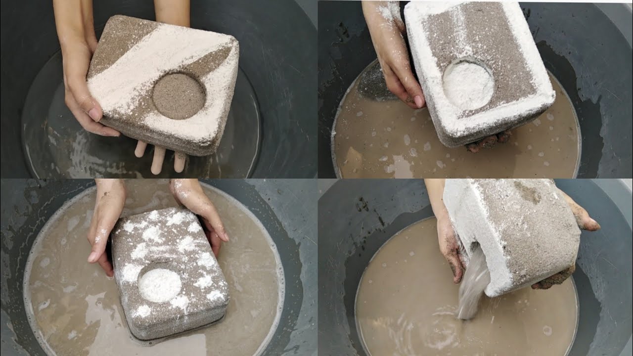 Asmr Soft crunchy sand cement crumbles in water
