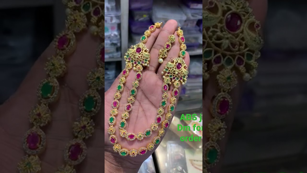 one gram gold beautiful ruby,emerald haram | premium quality gold polish |1gmgoldjewellery | 1699 |