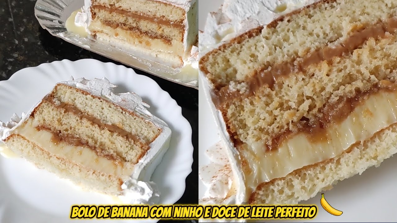 VOCÊ JÁ COMEU ESSA DELÍCIA? BOLO RECHEADO DE BANANA COM  NINHO E DOCE DE LEITE | SABRINA SANTOS
