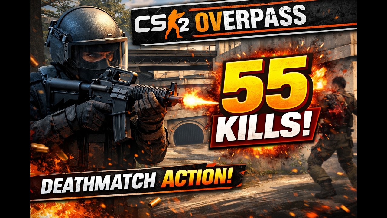 55 Kills on Overpass | CS2 Deathmatch Gameplay (Fast-Paced FPS Action)