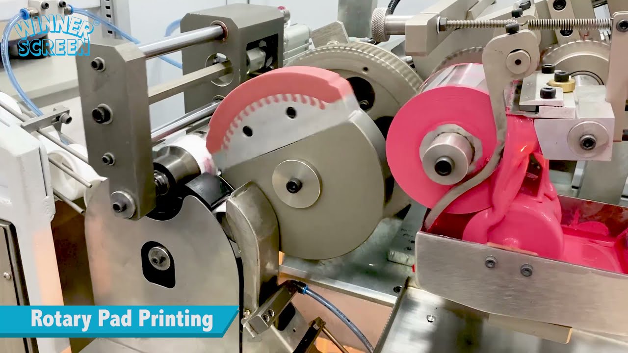 Roto Flex - Automatic Rotary Pad Printing Machine to print Teflon Tape Covers. www.winnerscreen.com