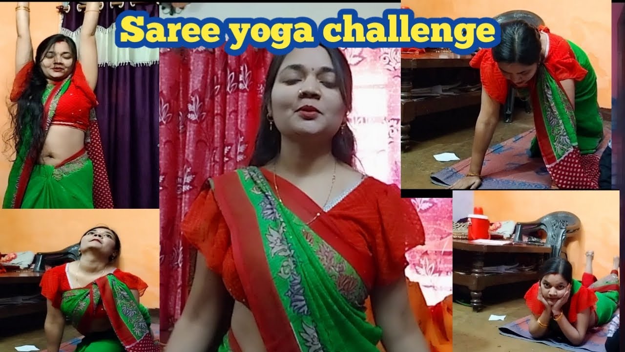 Saree Vlog || yoga challenge in saree || Indian housewife yoga challenge in saree || No worries ||