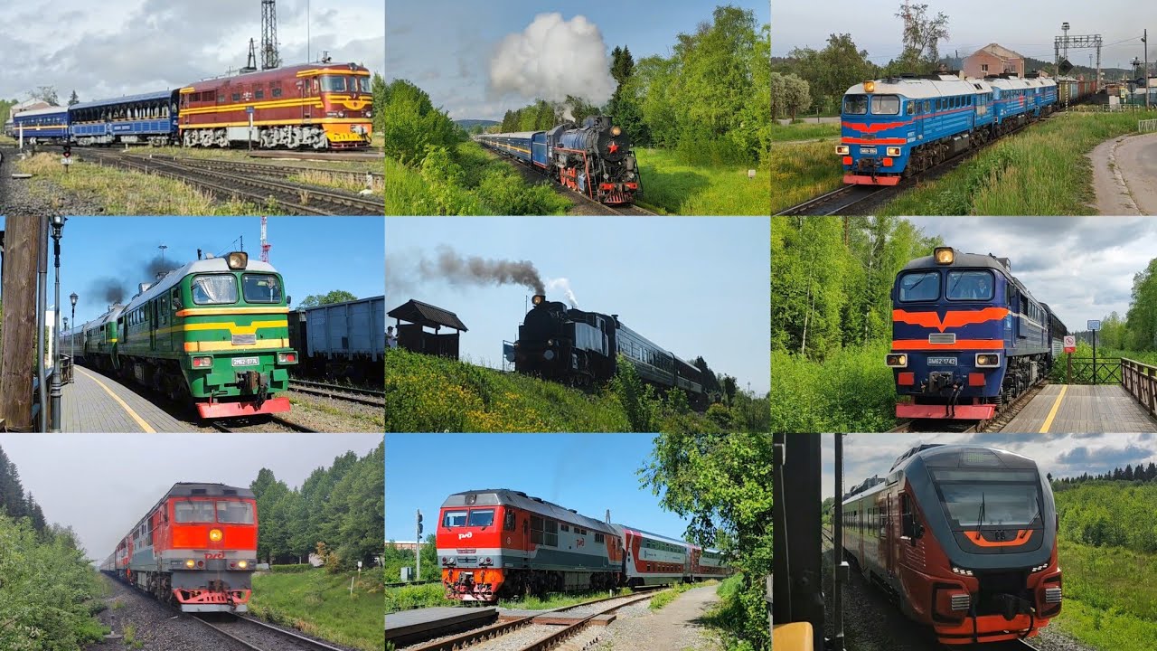 С днём железнодорожника! Видеосборник с поездами в Карелии. Паровозы, цветные тепловозы и другое. 