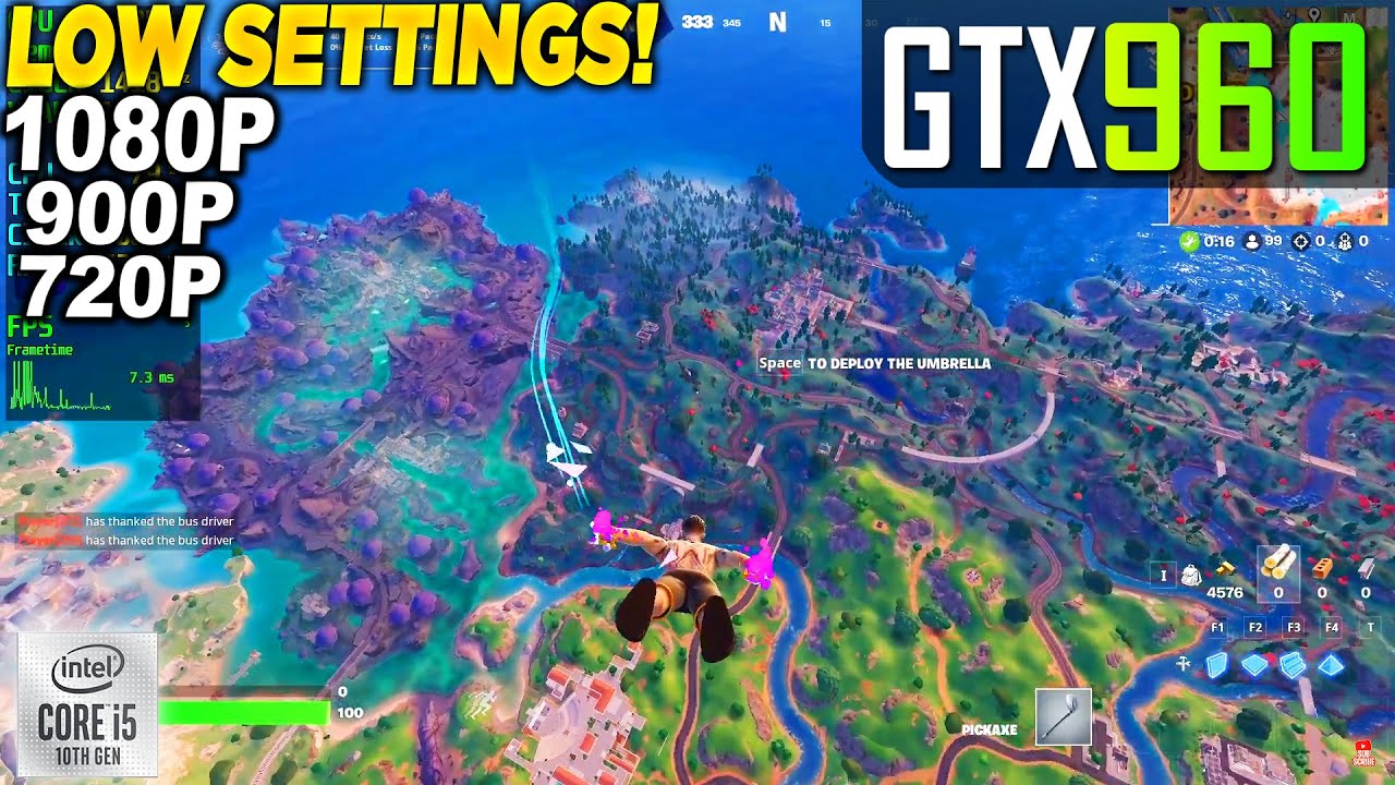 Fortnite Chapter 5 Season 4 GTX 960 + İ5 10400F - 1080p 900p 720p Low, Performance Mode,