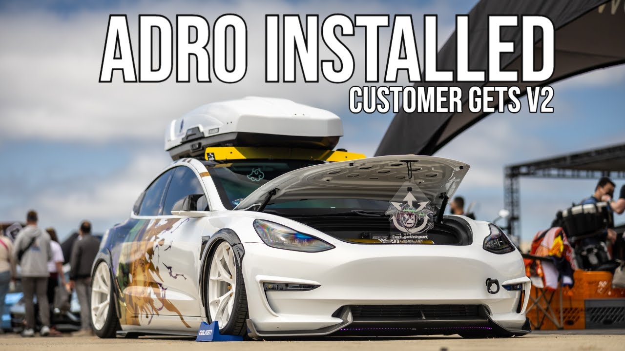 TESLA MODEL 3 ADRO V2 KIT INSTALL VIDEO!!!! JAMES GETS THE V2 KIT INSTALLED ON HIS BAGGED 3