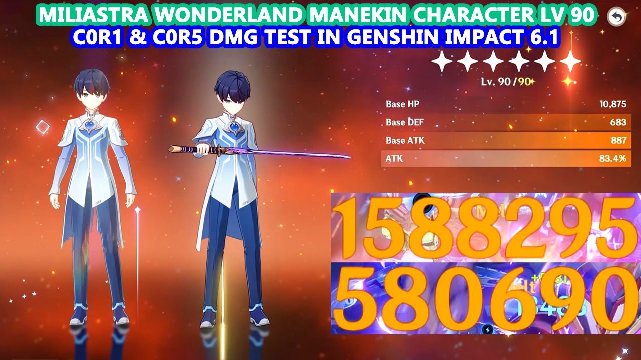 MiliAstra Wonderland Manekin Character Lv 90 : C0R1 & C0R5 DMG Test in Genshin Impact 6.1