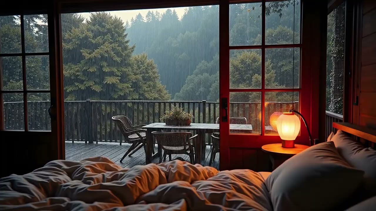 Rain Sounds in Rustic Wood Cabin Bedroom🌧️ Heavy Rain on Window for Reading & Deep Sleep
