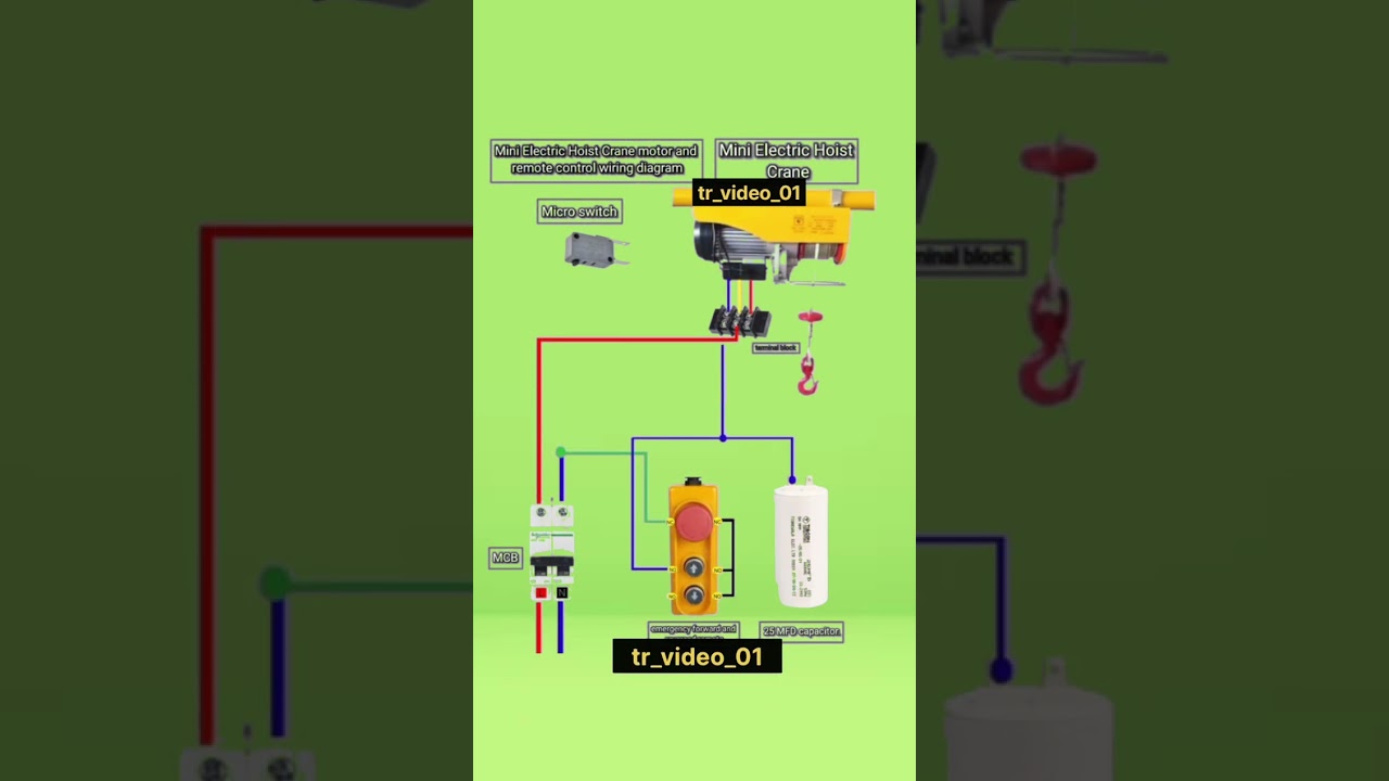 Mini Electric Hoist Crane motor and remote control wiring diagram👍 #edit #electrical #electrcal