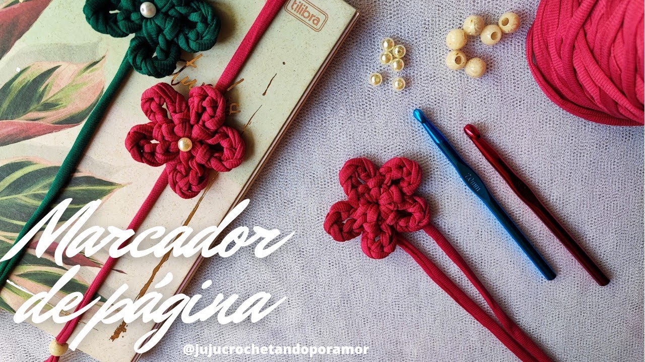 Aprenda fazer de forma RÁPIDA e FÁCIL um MARCADOR DE PÁGINA de CROCHÊ em FIO DE MALHA| Lembrancinhas