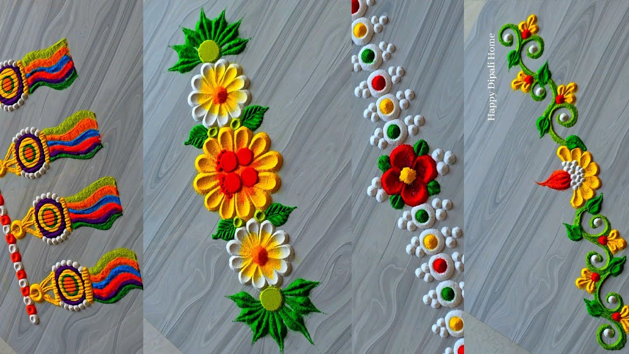 8 Border rangoli designs | door rangoli | Diwali Border rangoli | Diwali rangoli | muggulu | Diwali