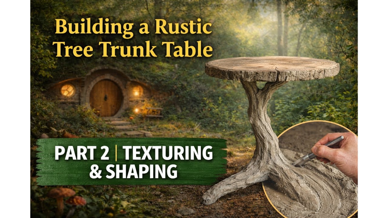 Rustic Tree Trunk Table Build | Faux Bois Texturing & Shaping (Part 2)