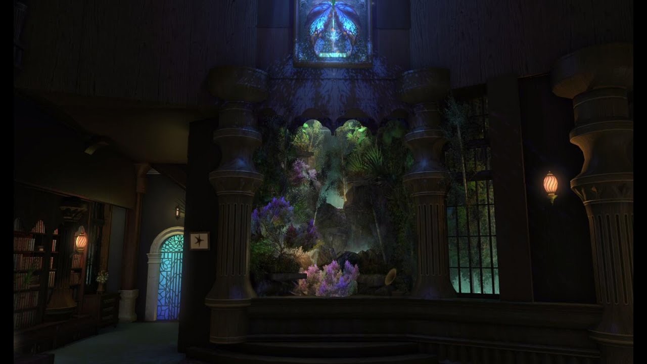 FFXIV/FF14 House/Housing-RL36(Modern elegant bookstore café,waterfall landscaping)