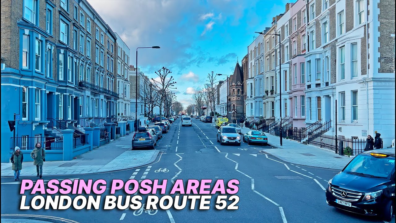 Sunny London double-decker bus ride from Victoria Station to Willesden in northwest London - Bus 52