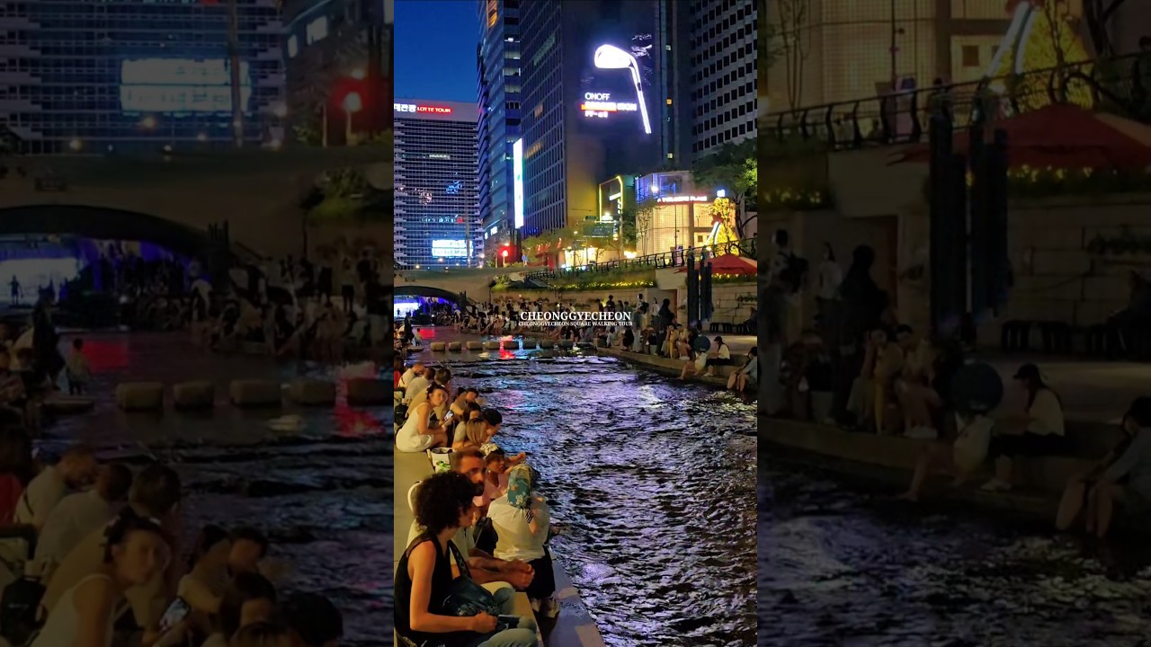 A Romantic Cheonggyecheon Square Walking Tour on a Summer Night in Seoul 서울의 시원한 청계천 광장 워킹투어