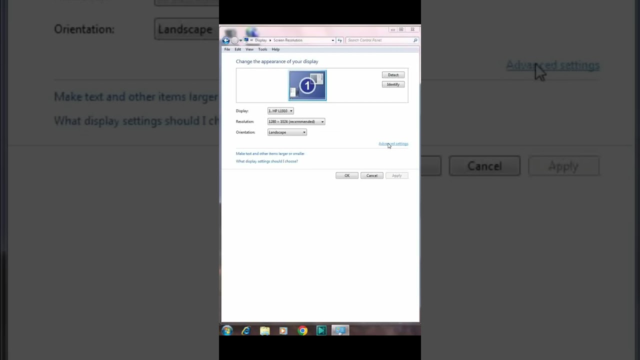 How to find advanced setting screen resolution in windows7