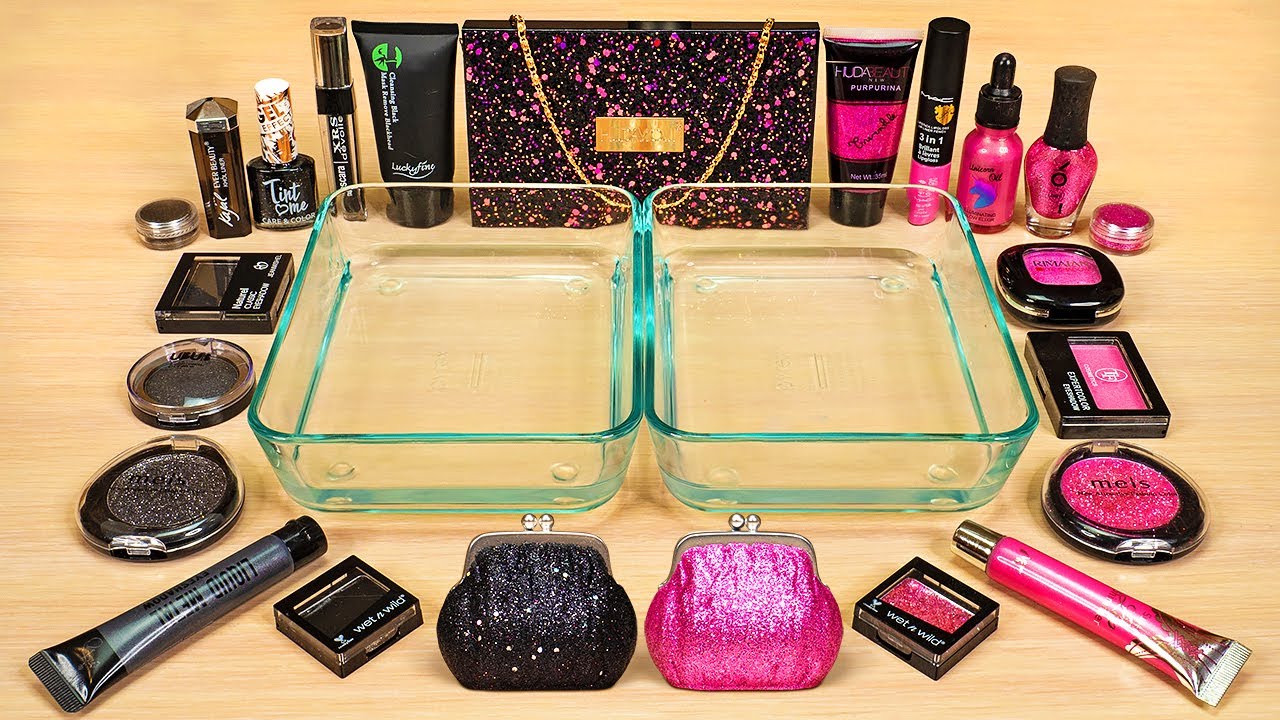 Pink vs Black - Mixing Makeup into Slime - My Best Slime Collection