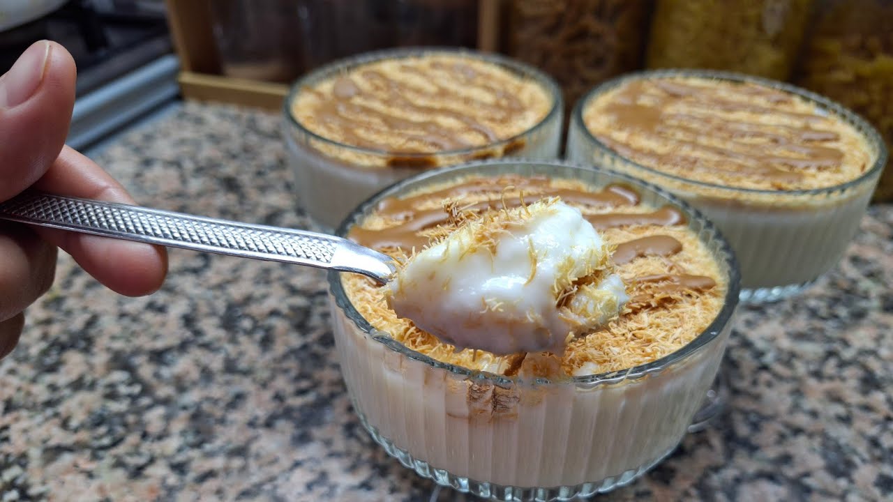 تحلية كريميةبدون فلان ولا كريمة  بطبقة مقرمشة مداق رائع وجديها في دقائق مهلبية كريمية 