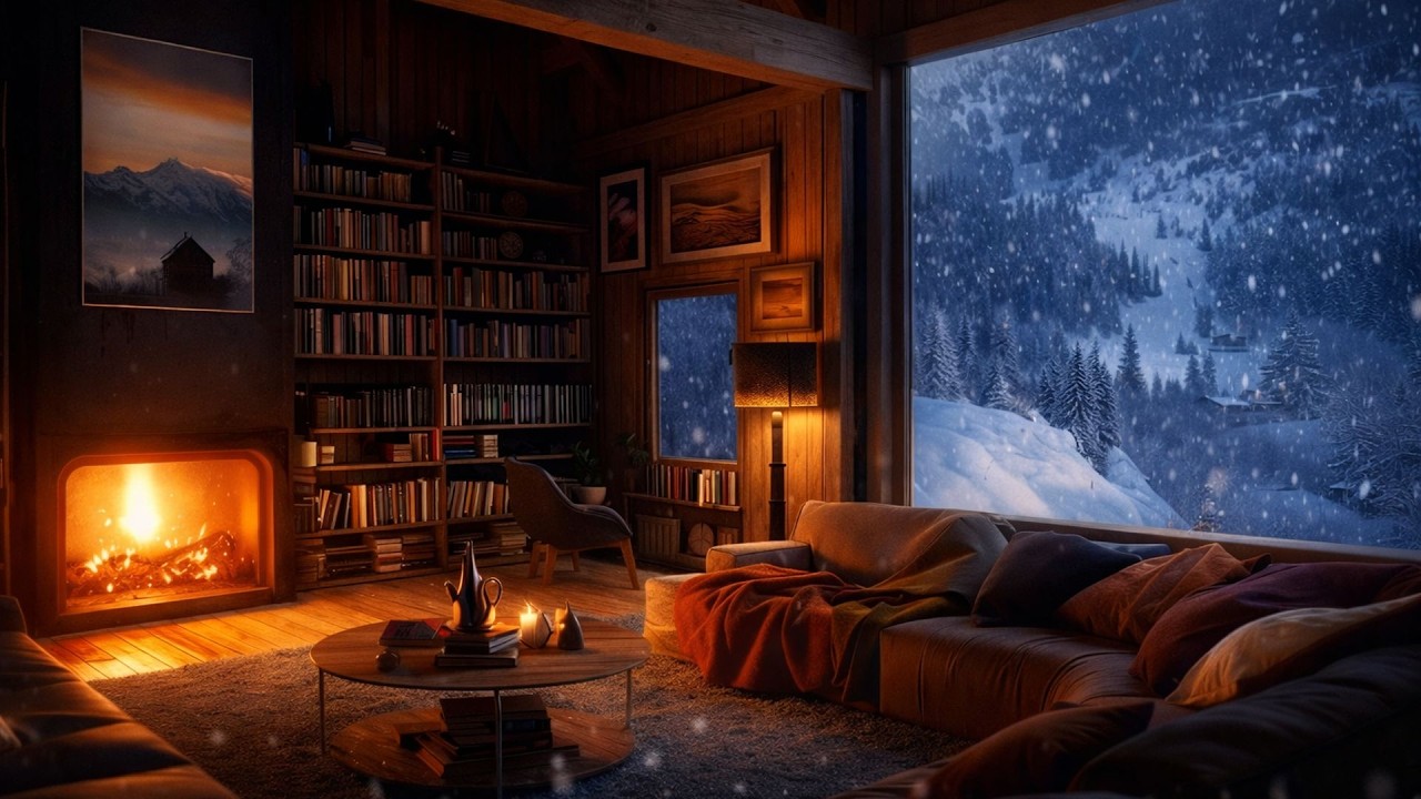 Snowy Cabin Winter Storm ❄️🔥 | Crackling Fireplace & Wind for Deep Sleep - 4 Hours