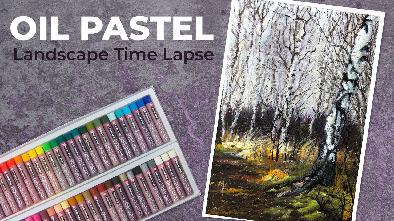 Landscape Drawing with Oil Pastels - Time Lapse