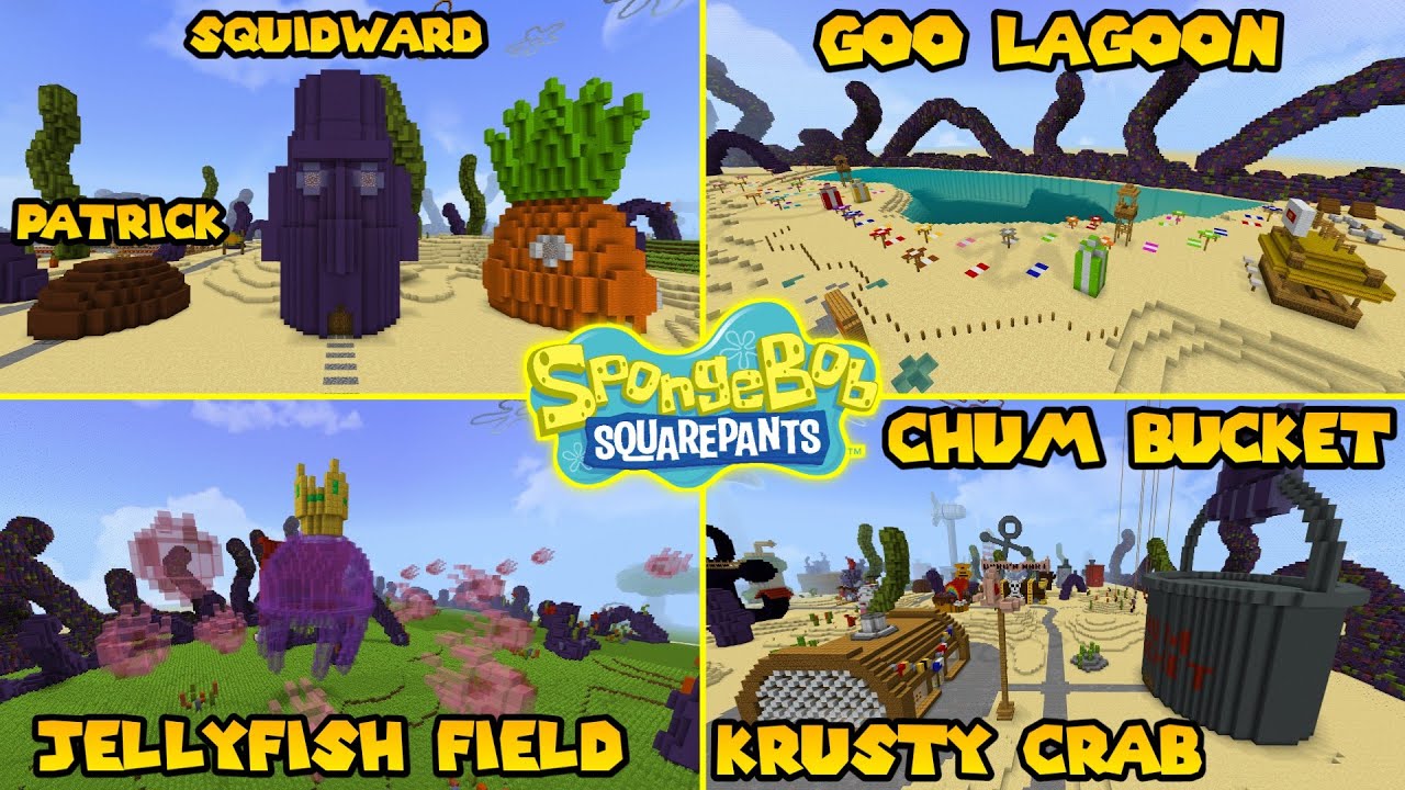 75+ KARAKTER LENGKAP! JALAN-JALAN DI BIKINI BOTTOM MINECRAFT! [MAP DAN ADDON SPONGEBOB]