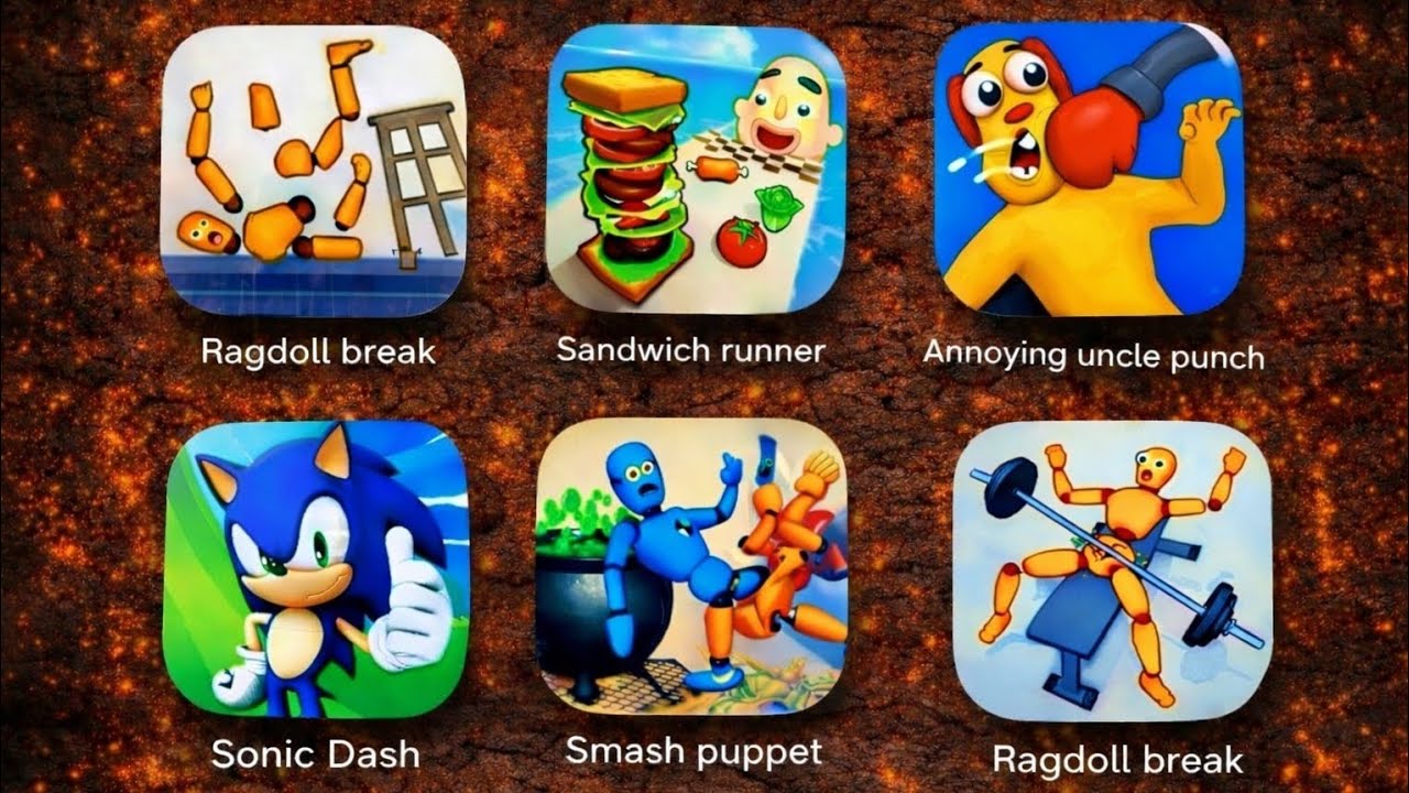 Best Mobile Games Compilation#23|Ragdoll Break, HuggyStory, Food Run, Talking Tom,AnnoyingUnclePunch