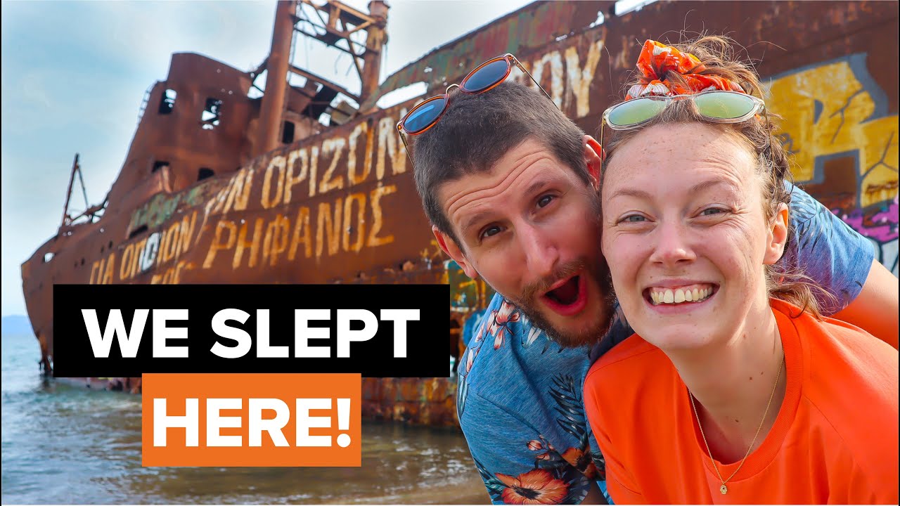 The coolest free camp spot in Greece! (Dimitrios ShipWreck)