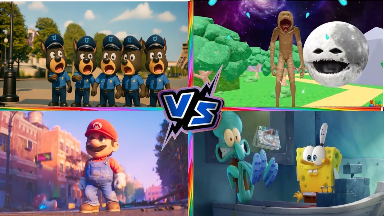 Sheriff Labrador vs Lunar Moon Woke Up vs The Super Mario vs The SpongeBob 🔥🔥Who Is Best?💣