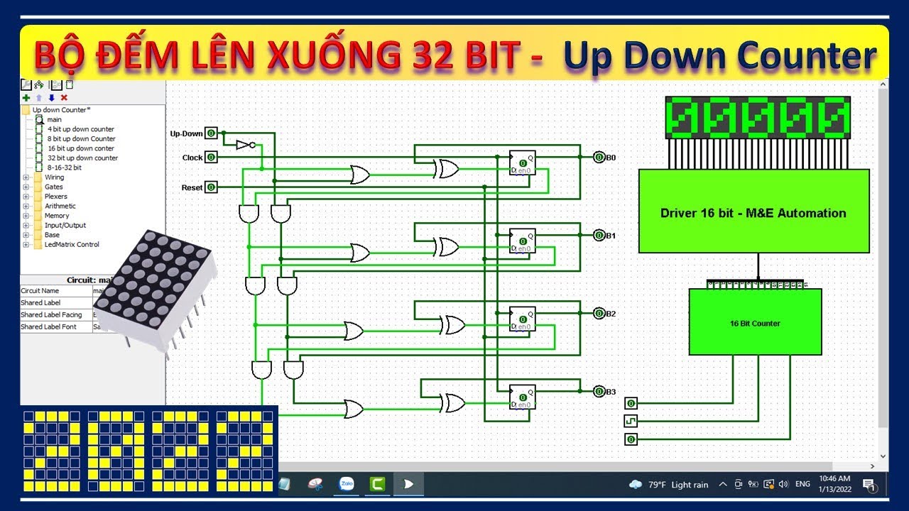 4,8,16,32 Bit Up Down Counter с использованием D Flip Flop | Двоичный счетчик вверх-вниз
