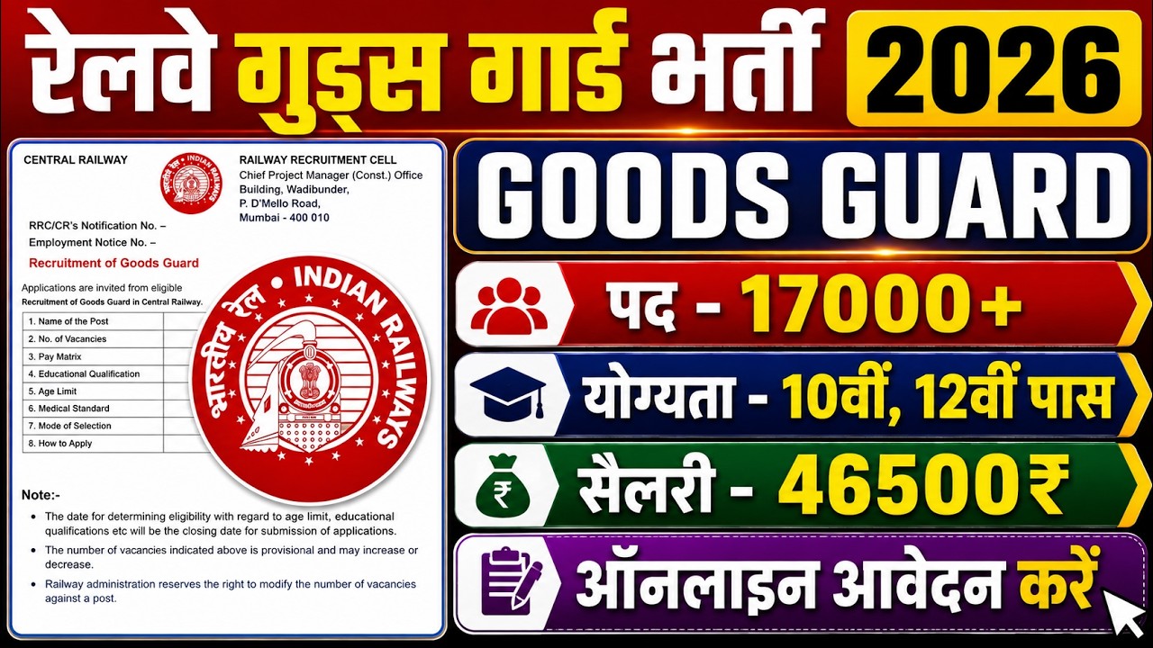Railway Goods Guard Recruitment 2026 | Railway New Vacancy 2026 | Railway TC & Goods Guard Vacancy